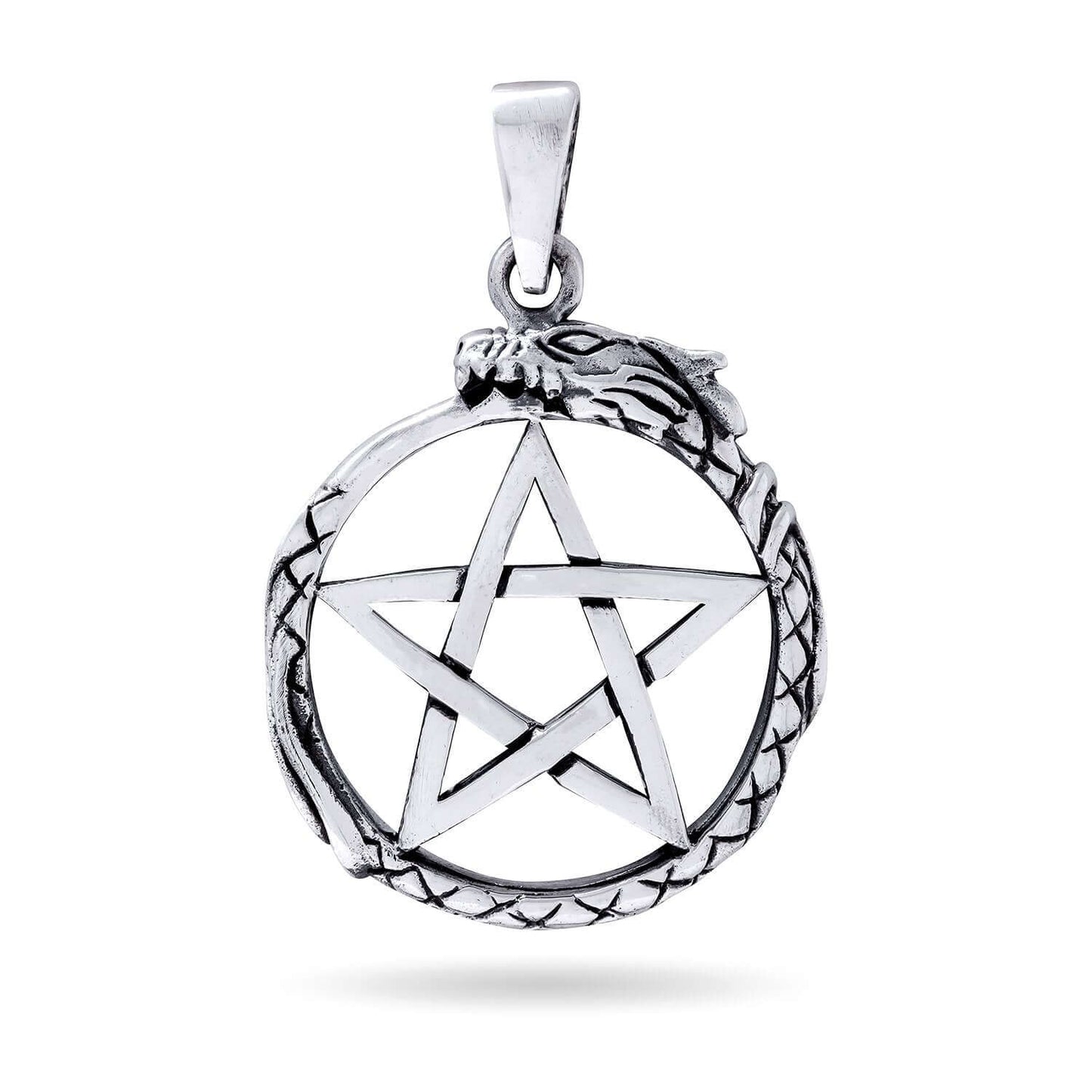925 Sterling Silver Ouroboros Serpent Norse Dragon Jormungand Pentagram Pendant - SilverMania925