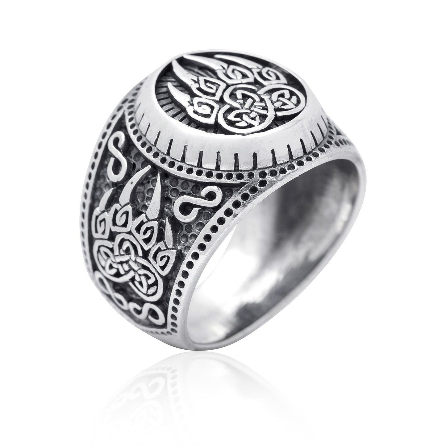 925 Sterling Silver Viking Print Bear Paw Claw Slavic Warding Veles Signet Ring - SilverMania925