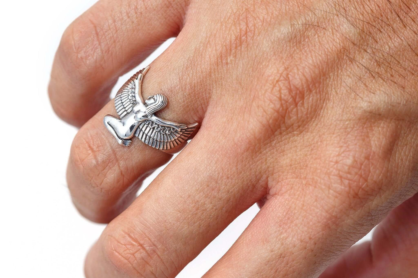 925 Sterling Silver Egyptian Goddess Isis Hathor Sekhmet Ring - SilverMania925