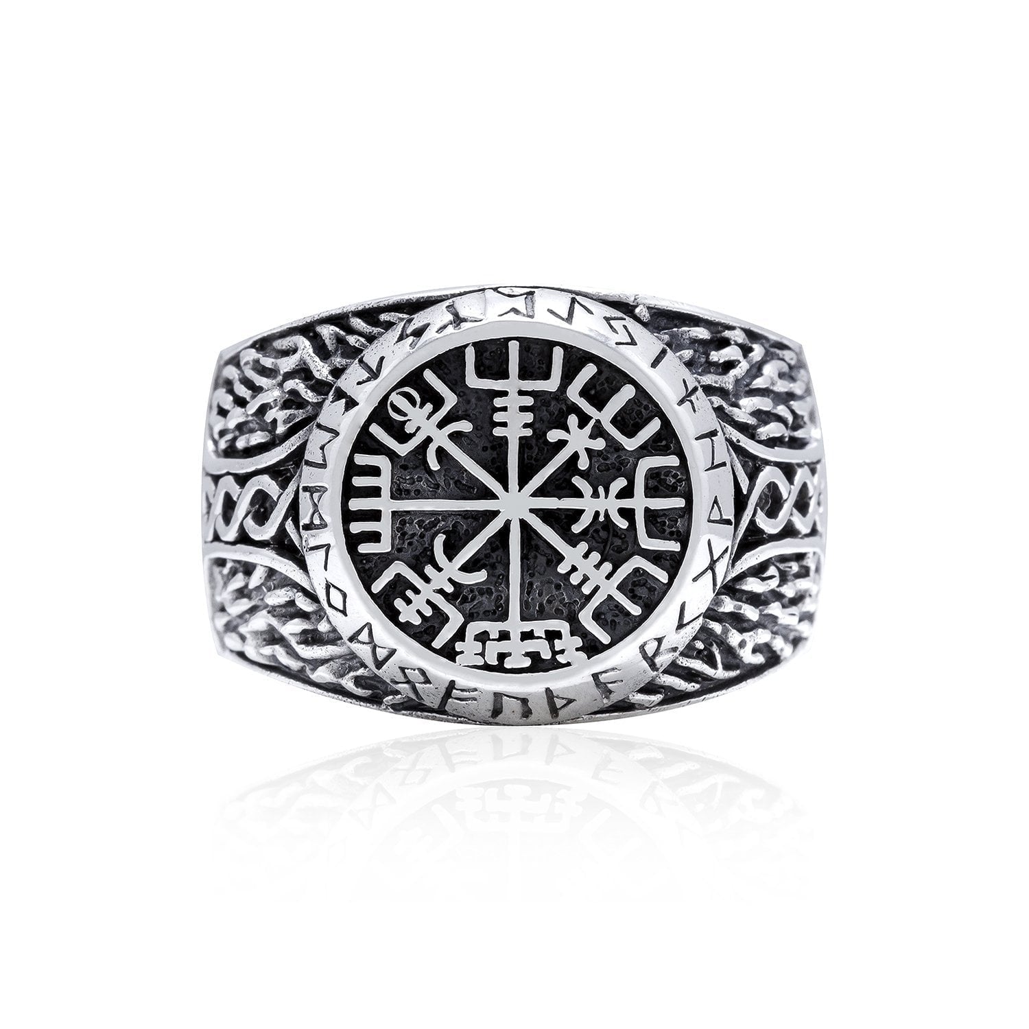 925 Sterling Silver Viking Vegvisir Runes Thor Hammer Handcrafted Ring