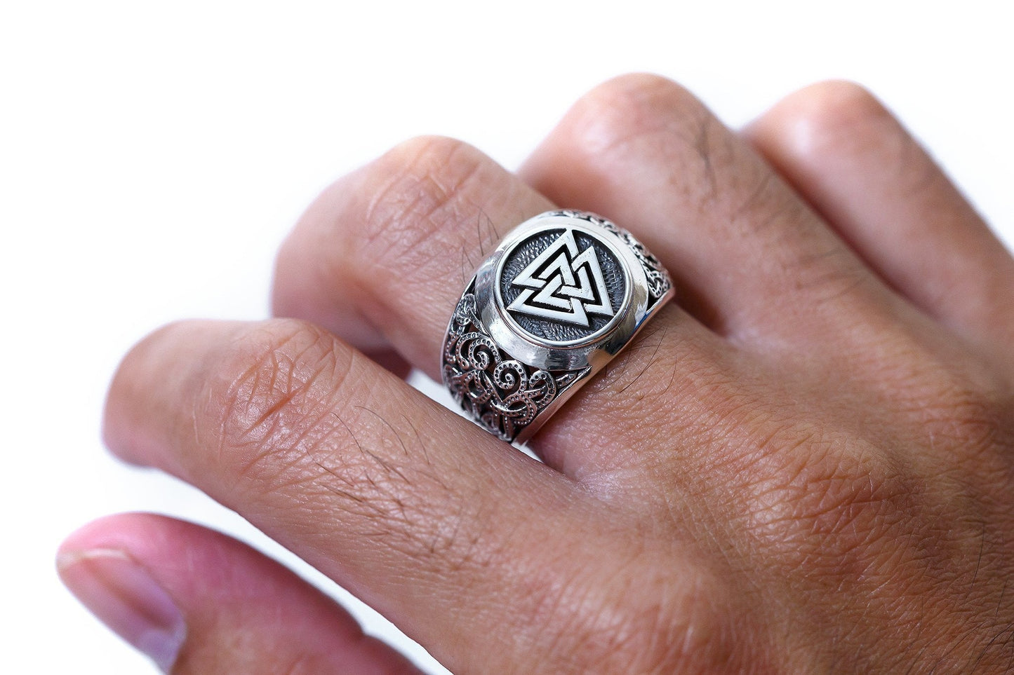 925 Sterling Silver Viking Jewelry Valknut Mammen Style Norse Scandinavian Ring - SilverMania925