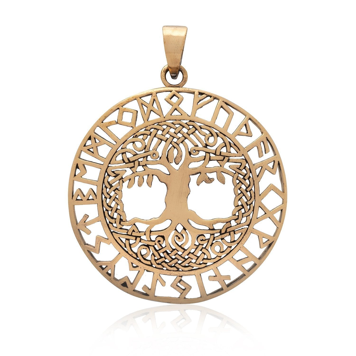 Tree of Life with Runes Bronze Handcrafted Pendant - SilverMania925