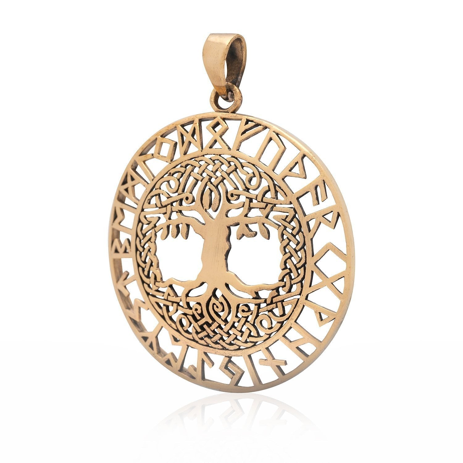 Tree of Life with Runes Bronze Handcrafted Pendant - SilverMania925