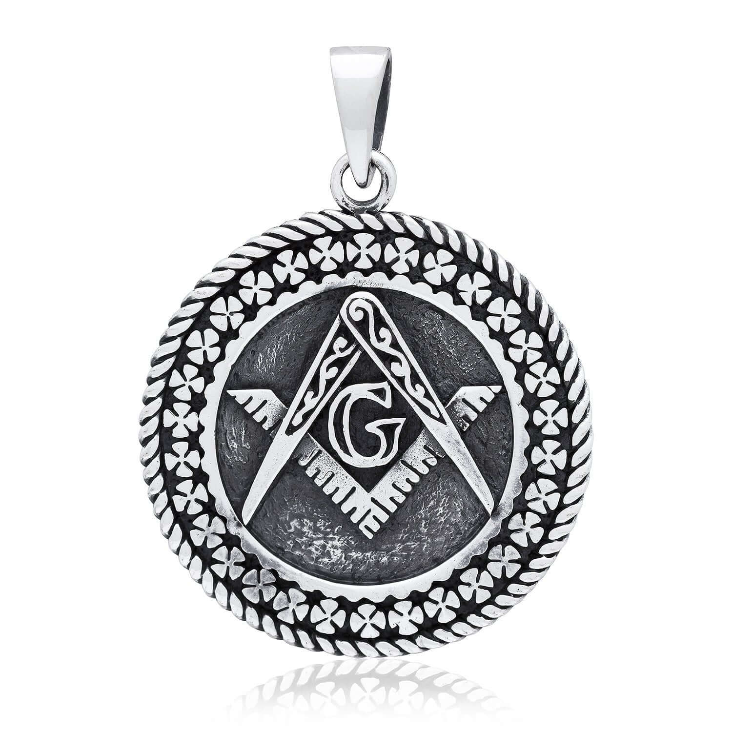 925 Sterling Silver Masonic Freemason Freemasonry Mason Compass Letter G Pendant - SilverMania925