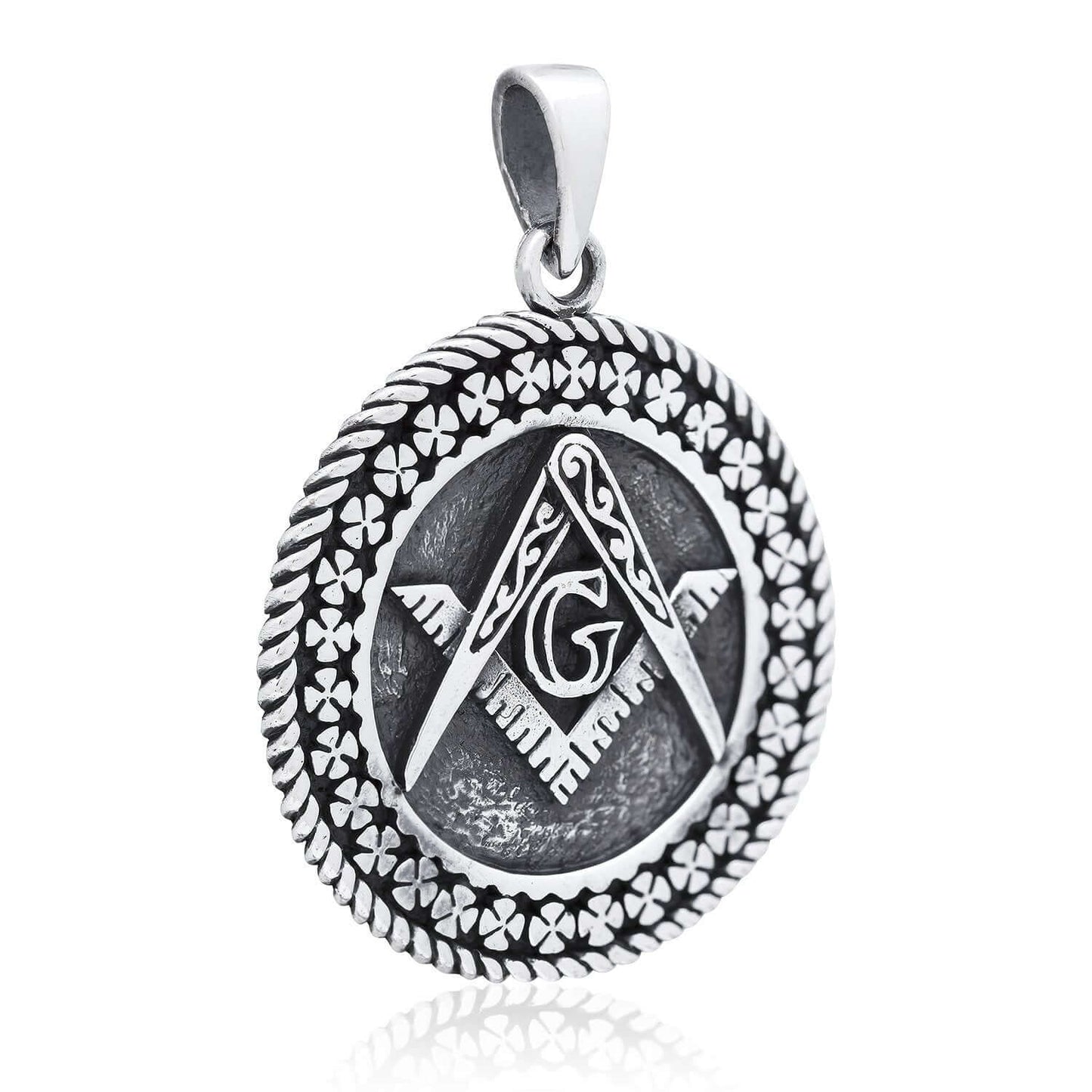 925 Sterling Silver Masonic Freemason Freemasonry Mason Compass Letter G Pendant - SilverMania925