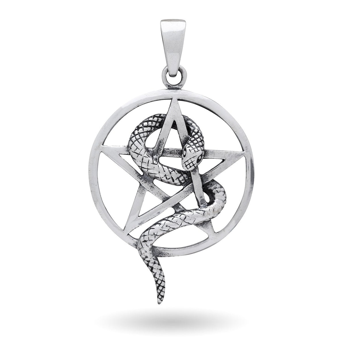 925 Sterling Silver Snake Pentagram Wiccan Pagan Pendant - SilverMania925