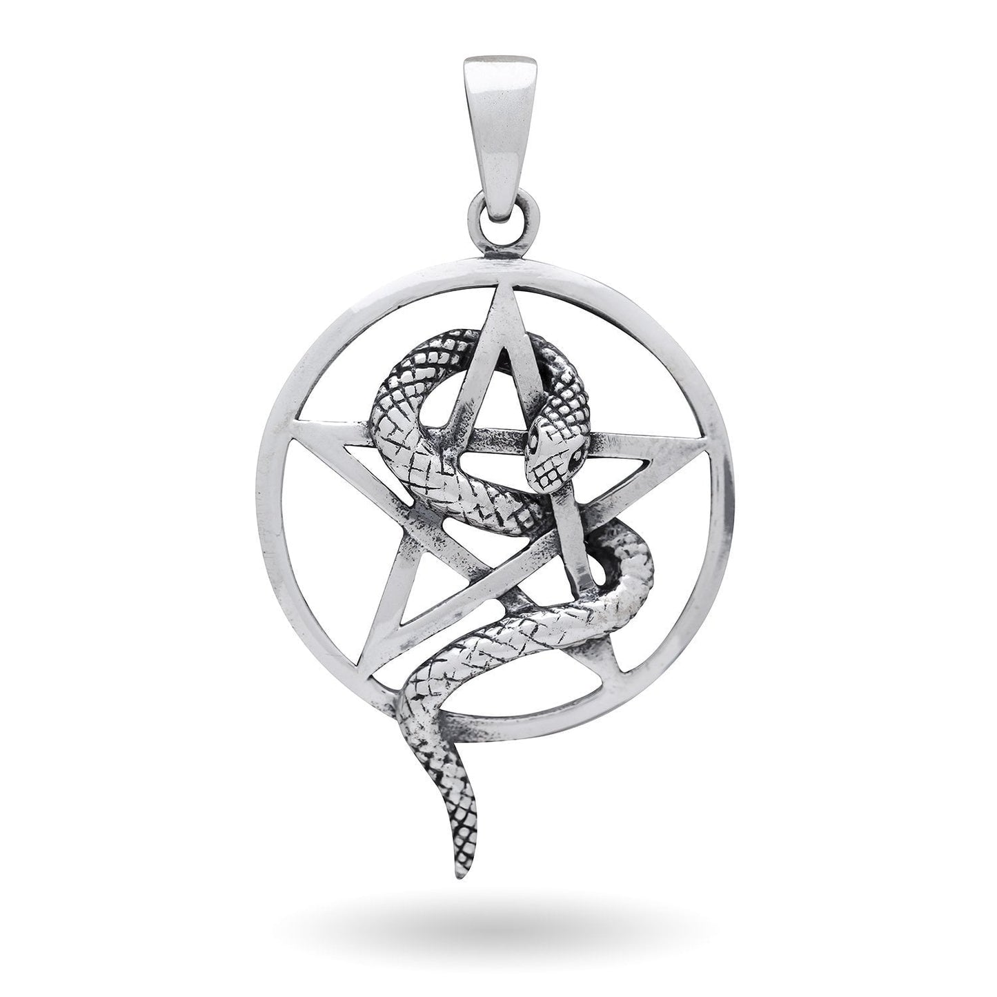 925 Sterling Silver Snake Pentagram Wiccan Pagan Pendant - SilverMania925