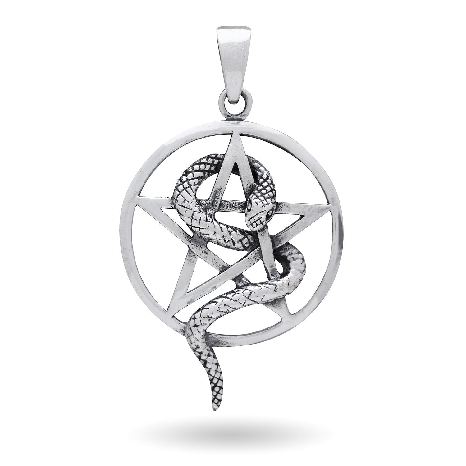 925 Sterling Silver Snake Pentagram Wiccan Pagan Pendant