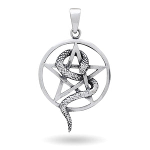 925 Sterling Silver Snake Pentagram Wiccan Pagan Pendant