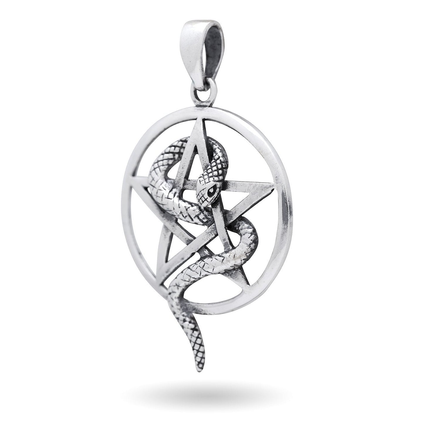 925 Sterling Silver Snake Pentagram Wiccan Pagan Pendant - SilverMania925