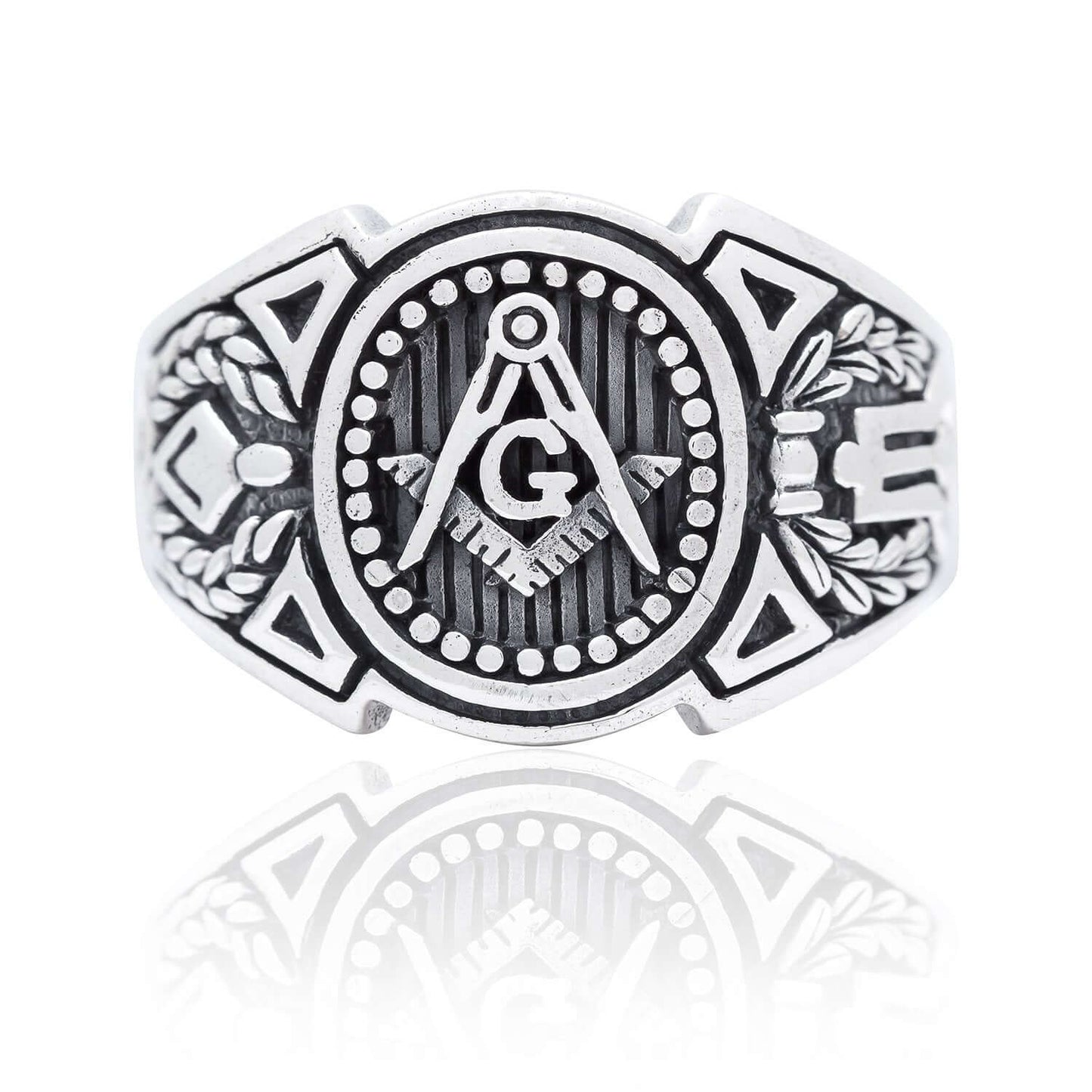 925 Sterling Silver Freemason Masonic Mason Compass Signet Ring - SilverMania925