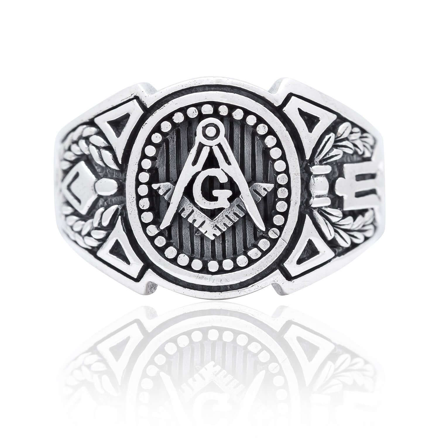 925 Sterling Silver Freemason Masonic Mason Compass Signet Ring