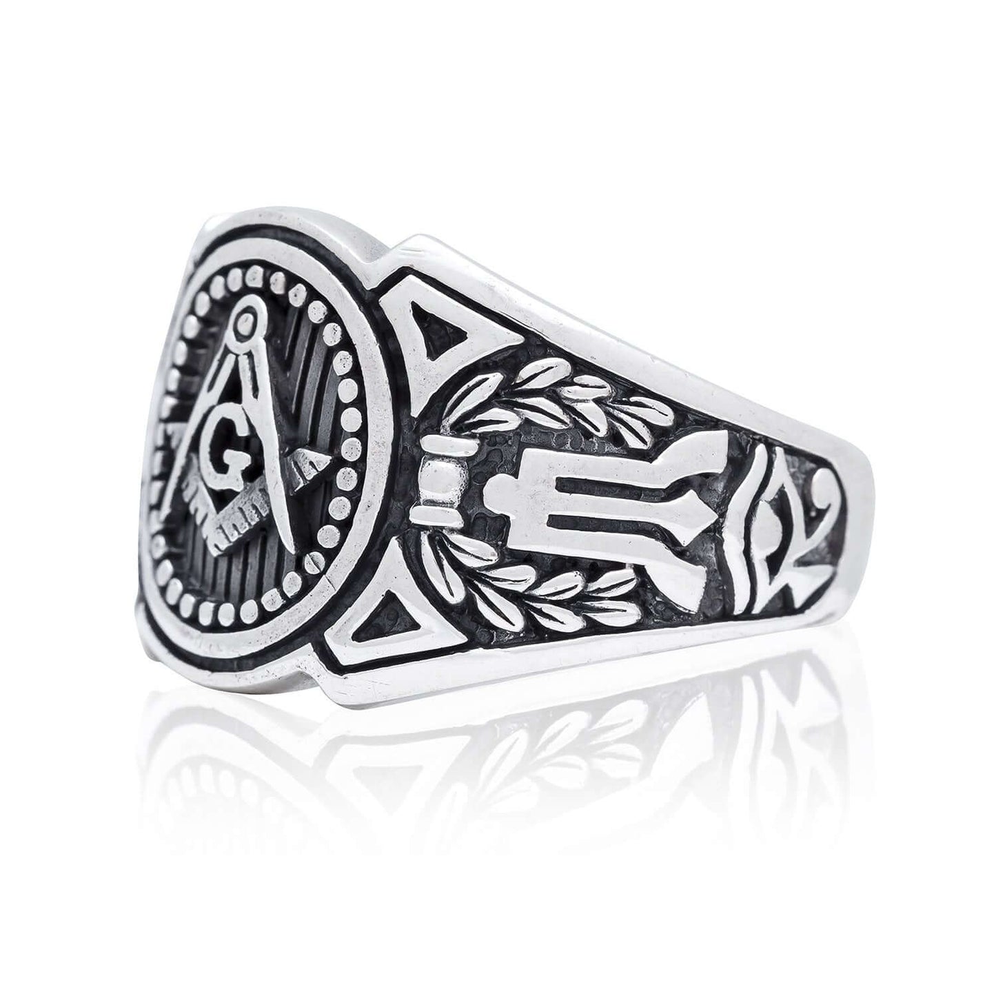 925 Sterling Silver Freemason Masonic Mason Compass Signet Ring - SilverMania925