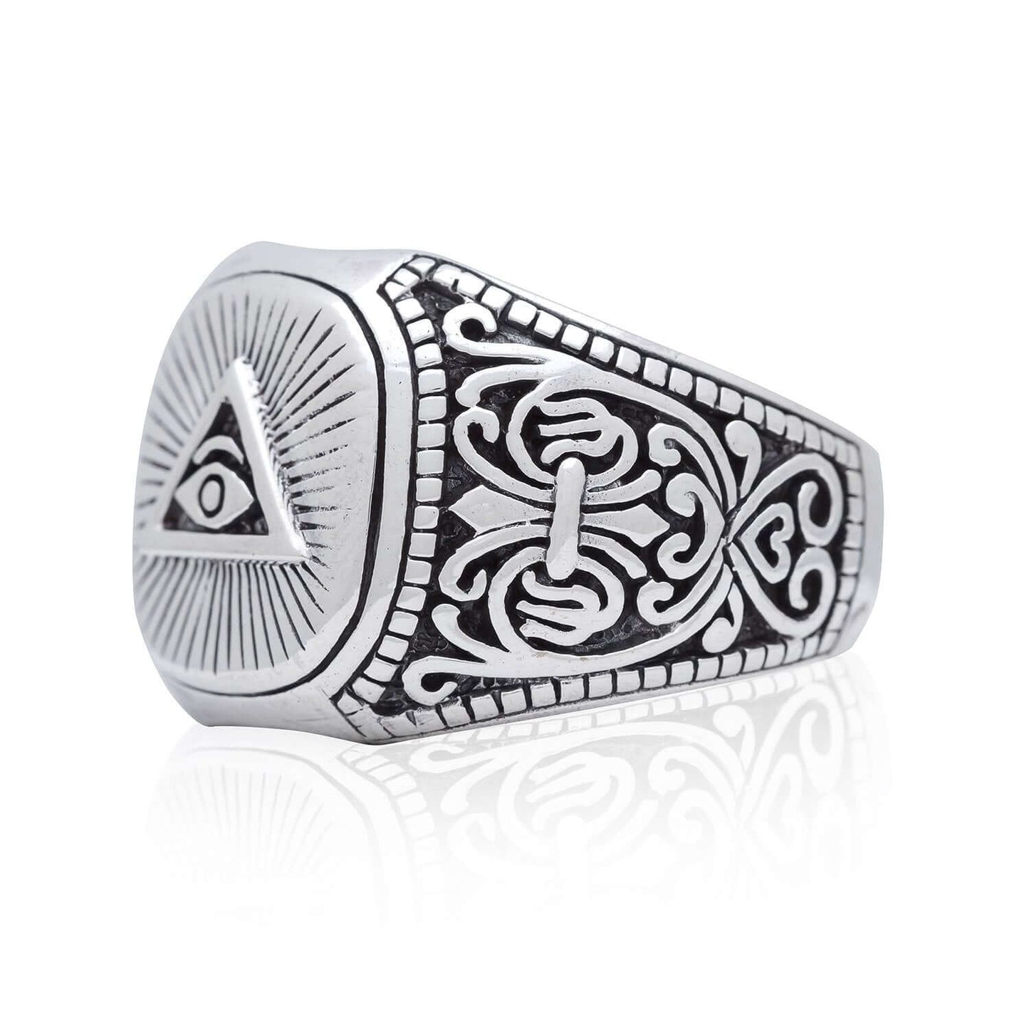 925 Sterling Silver Pyramid Masonic Freemasonry Illuminati Eye of Horus Ring - SilverMania925