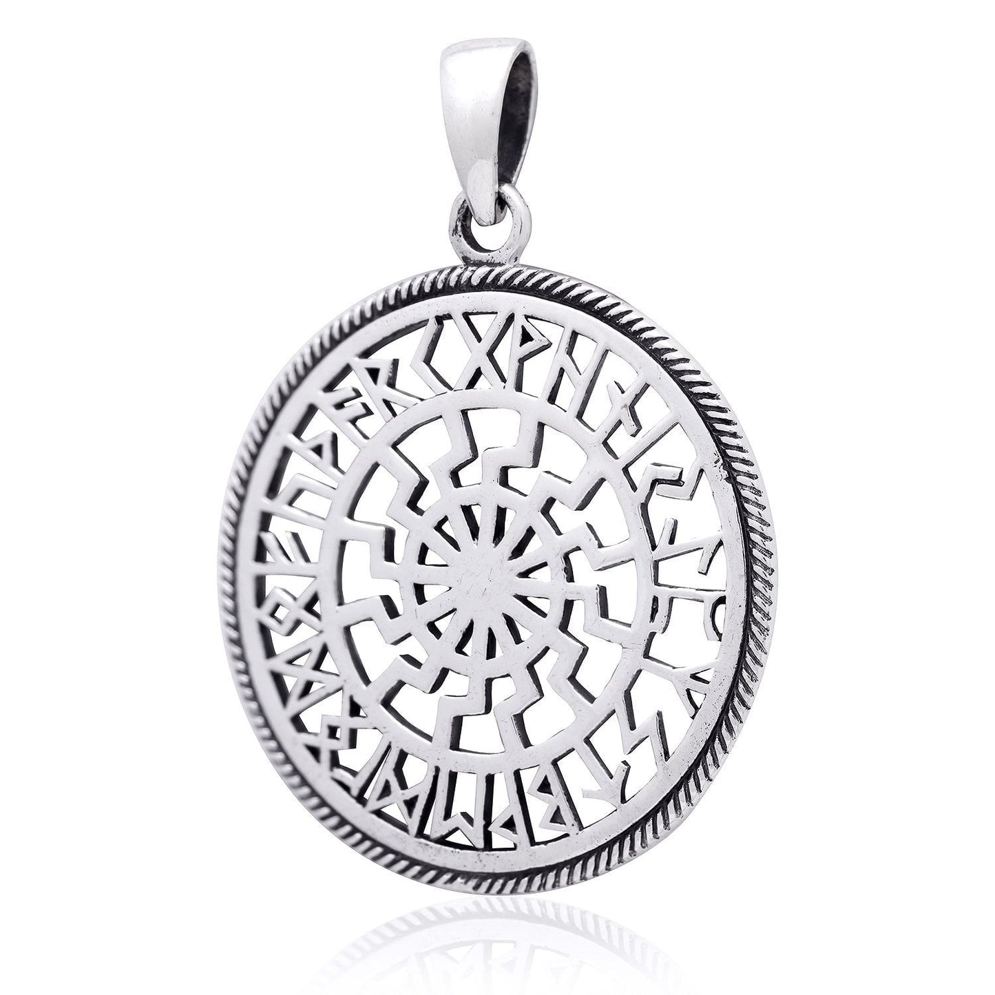 Sterling Silver Sonnenrad Pendant with Runes - SilverMania925