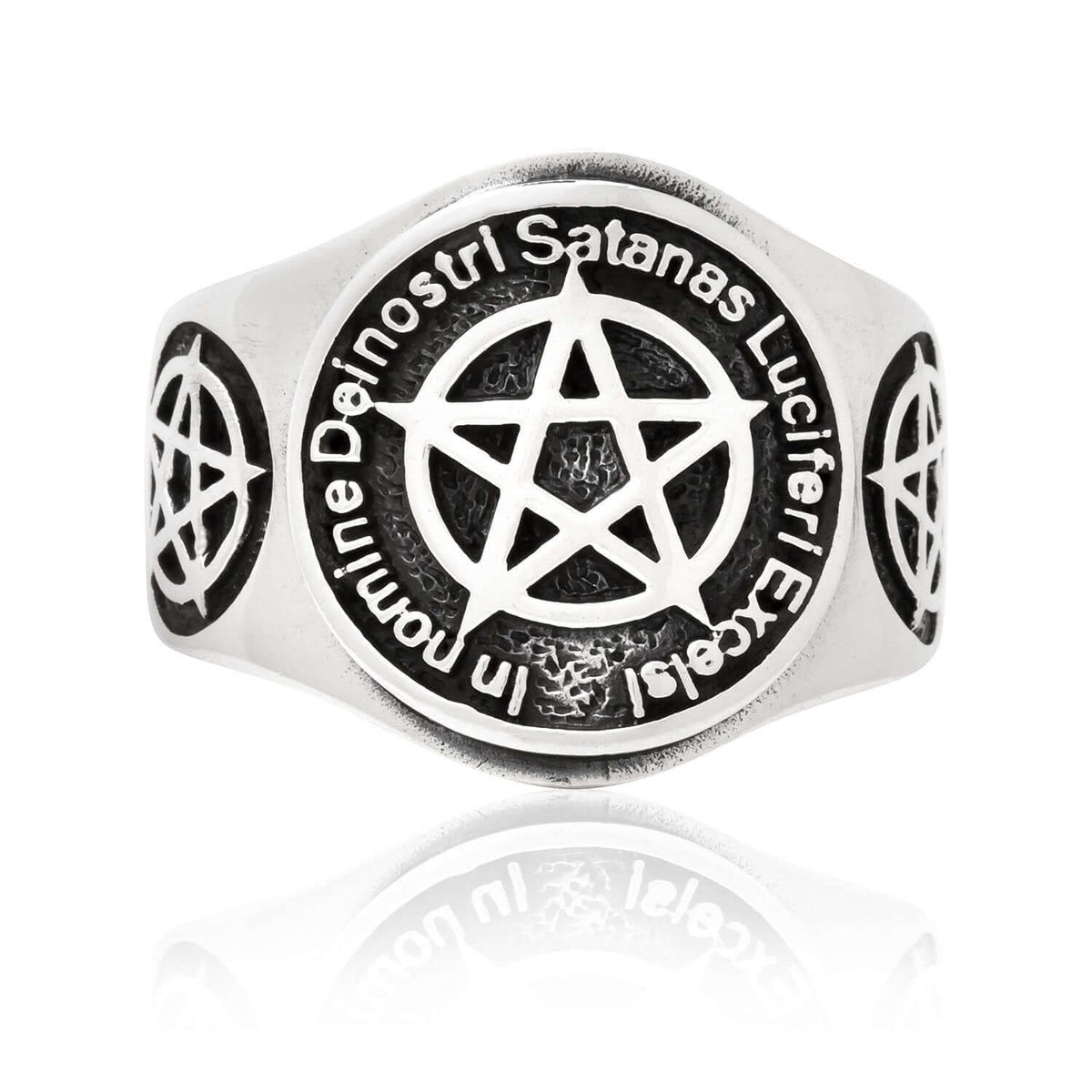 925 Sterling Silver Inverted Pentagram Lucifer Satanic Ring - SilverMania925