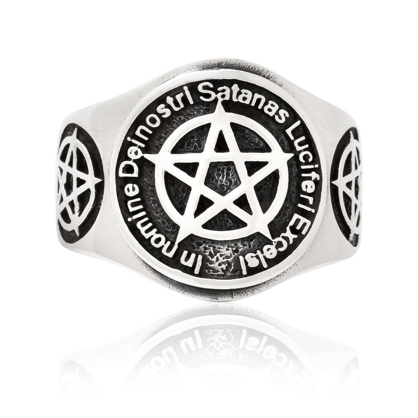 925 Sterling Silver Inverted Pentagram Lucifer Satanic Ring - SilverMania925