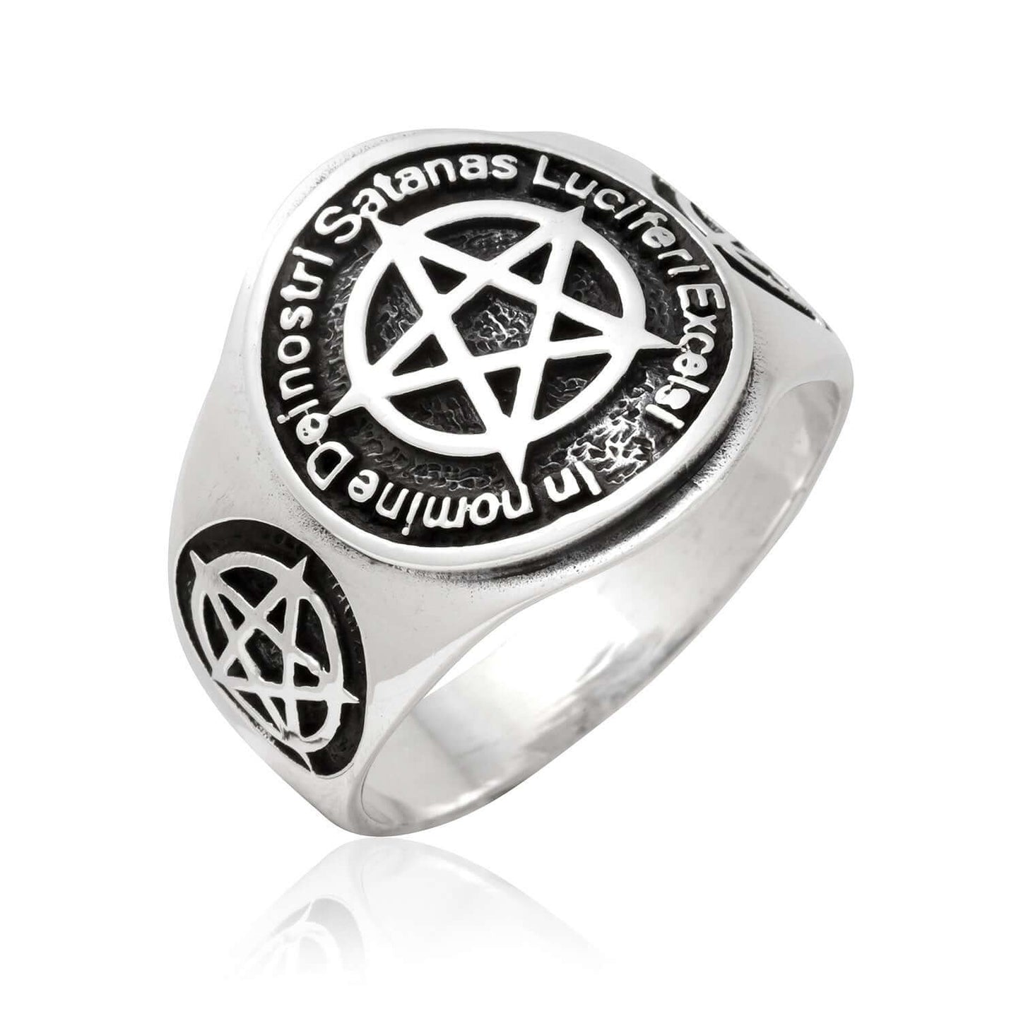 925 Sterling Silver Inverted Pentagram Lucifer Satanic Ring - SilverMania925