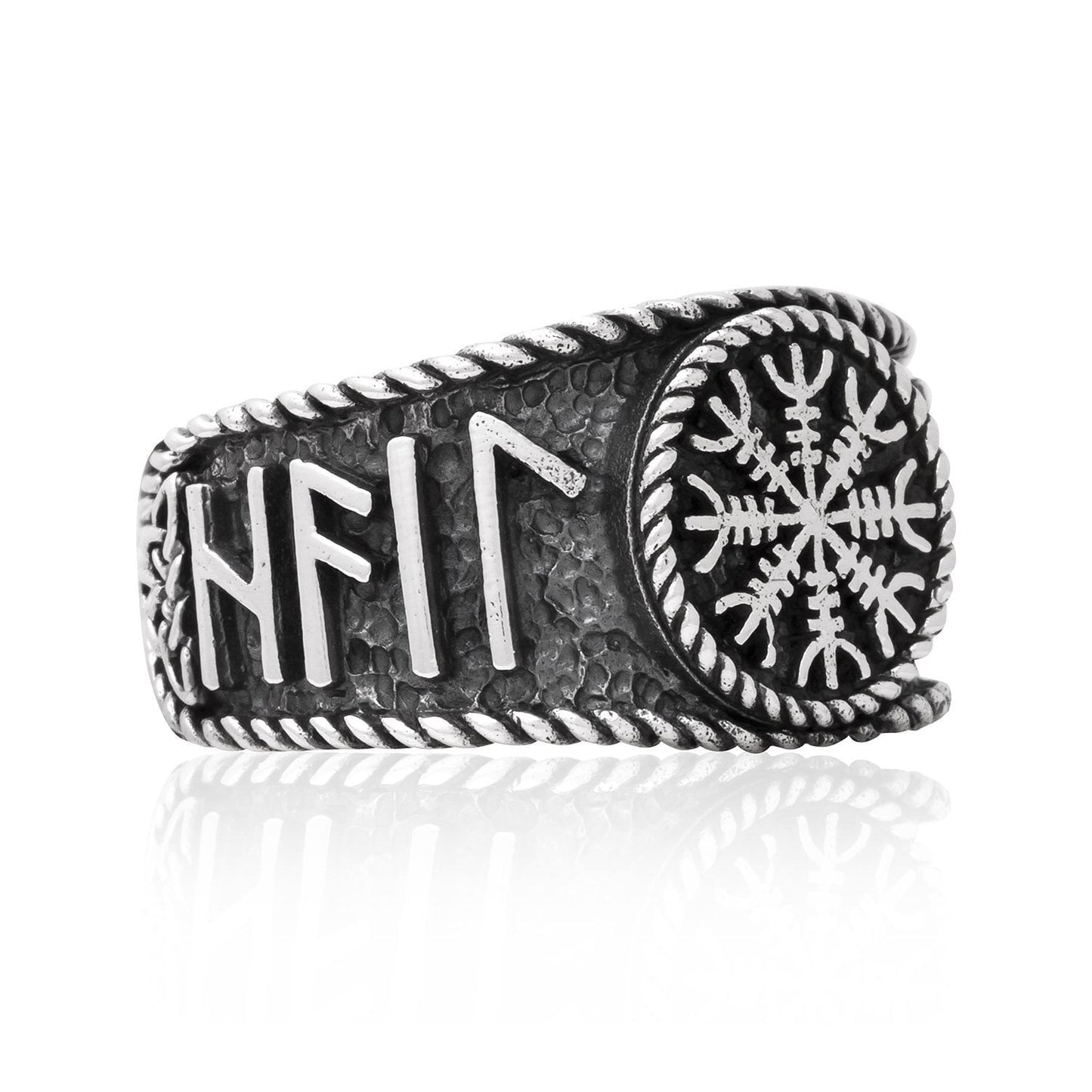 925 Sterling Silver Viking Helm Of Awe Runes Antique Ring - SilverMania925