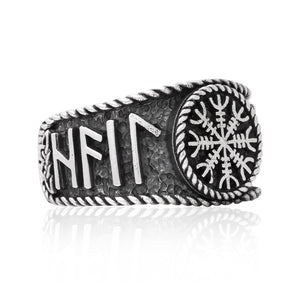925 Sterling Silver Viking Helm Of Awe Runes Antique Ring