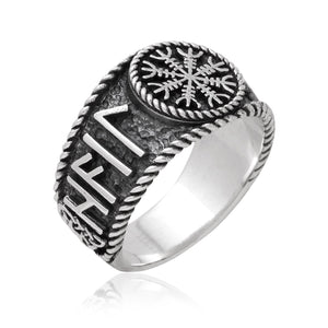 925 Sterling Silver Viking Helm Of Awe Runes Antique Ring