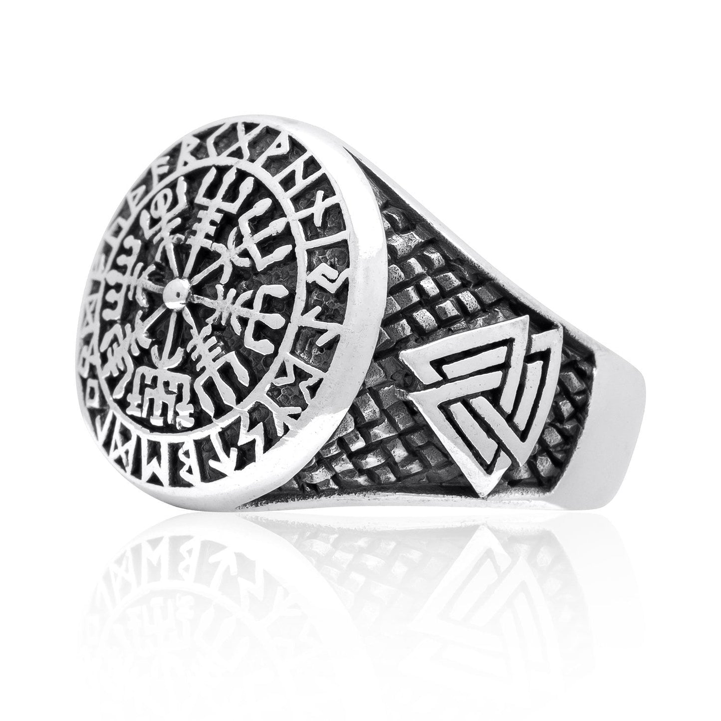 925 Sterling Silver Vegvisir Valknut Runes Viking Jewelry Ring - SilverMania925