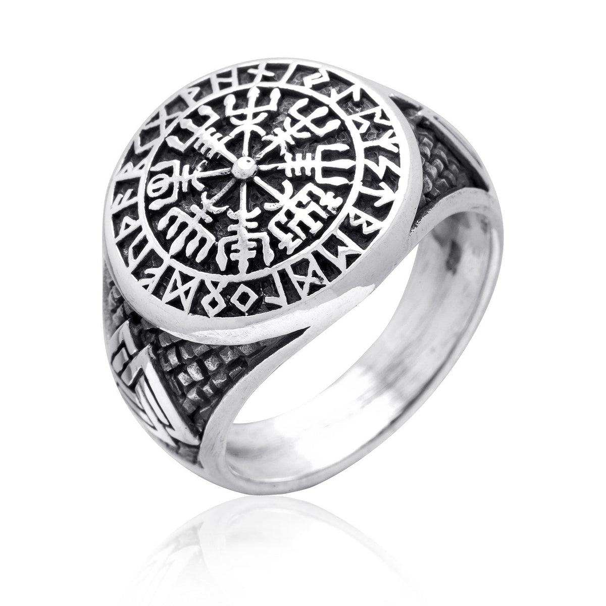 925 Sterling Silver Vegvisir Valknut Runes Viking Jewelry Ring - SilverMania925