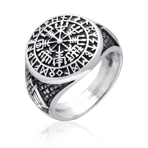 925 Sterling Silver Vegvisir Valknut Runes Viking Jewelry Ring