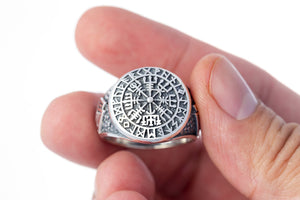 925 Sterling Silver Vegvisir Valknut Runes Viking Jewelry Ring