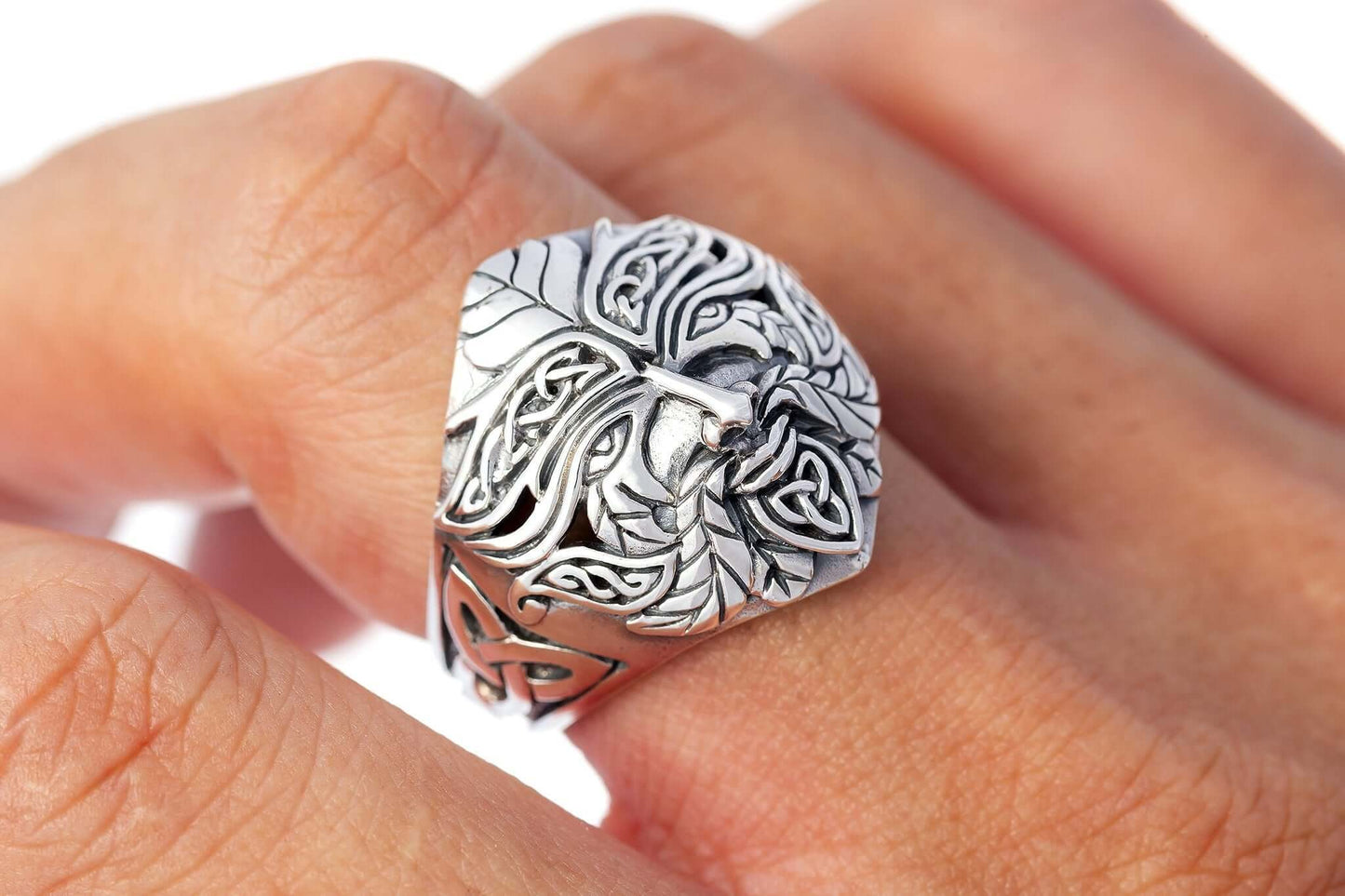 925 Sterling Silver Green Man Celtic Pagan Ring - SilverMania925