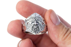 925 Sterling Silver Green Man Celtic Pagan Ring