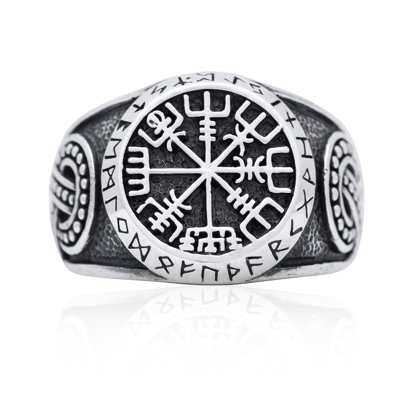 925 Sterling Silver Viking Vegvisir Runes Futhark Legendary Handcrafted Ring - SilverMania925