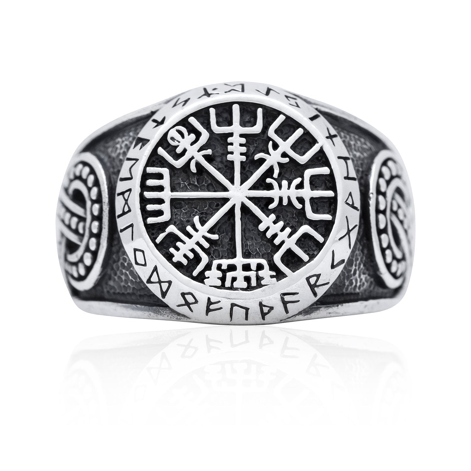 925 Sterling Silver Viking Vegvisir Runes Futhark Legendary Handcrafted Ring