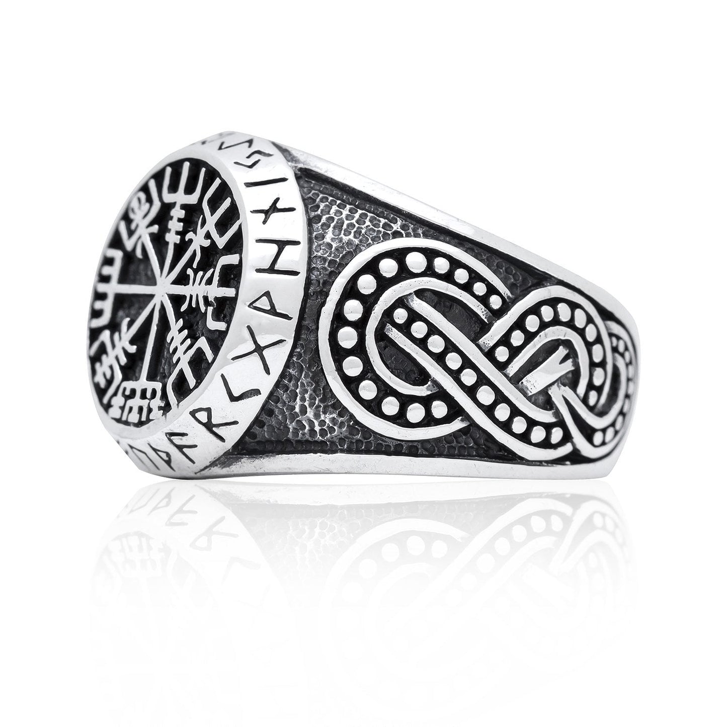 925 Sterling Silver Viking Vegvisir Runes Futhark Legendary Handcrafted Ring - SilverMania925