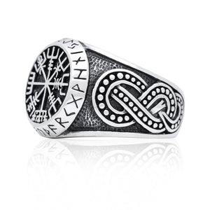 925 Sterling Silver Viking Vegvisir Runes Futhark Legendary Handcrafted Ring