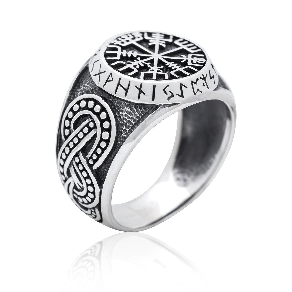925 Sterling Silver Viking Vegvisir Runes Futhark Legendary Handcrafted Ring - SilverMania925