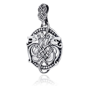 925 Sterling Silver Viking Hound Wolf Fenrir Norse Knotwork Amulet Pendant