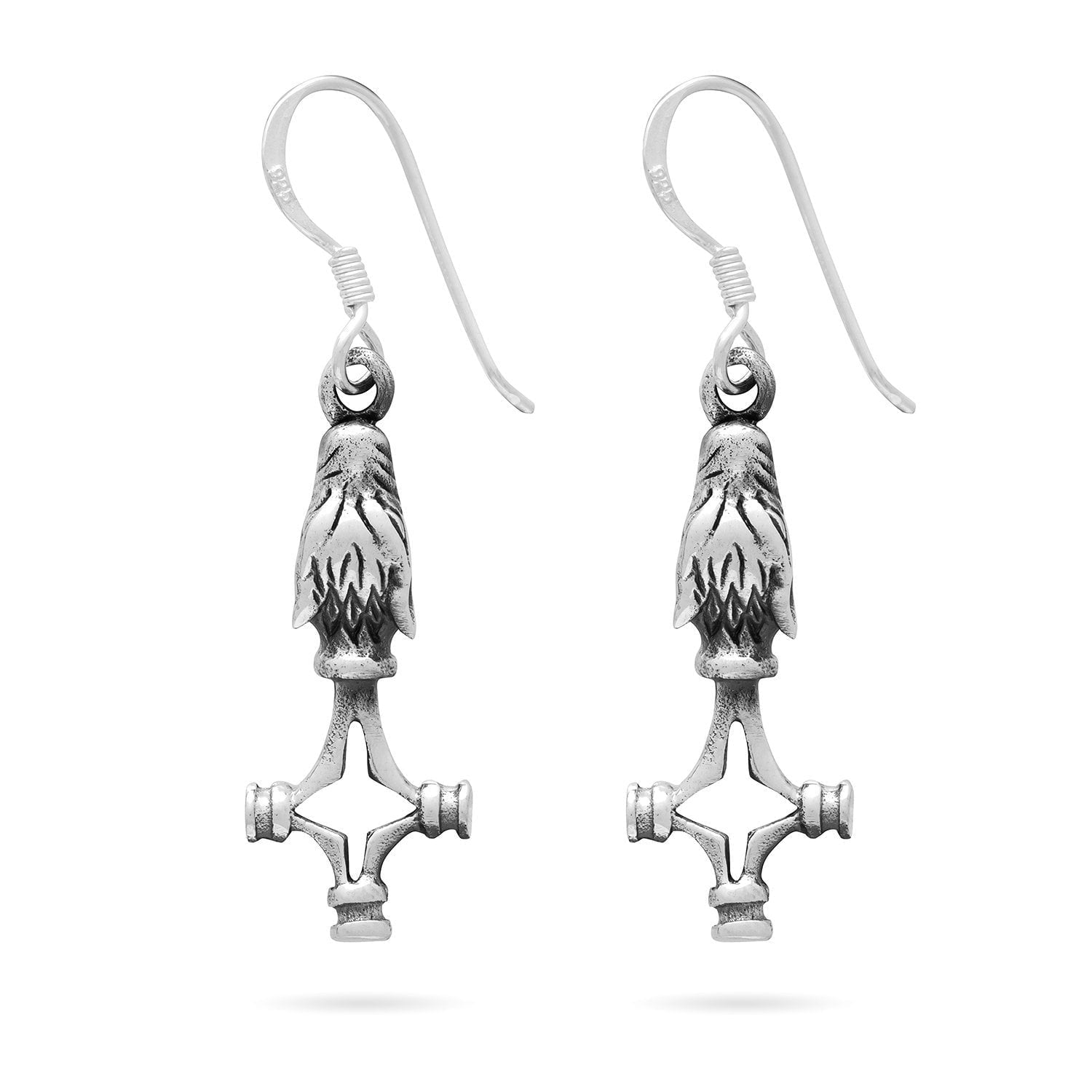 925 Sterling Silver Viking Wolf Cross Mjolnir Earrings Set