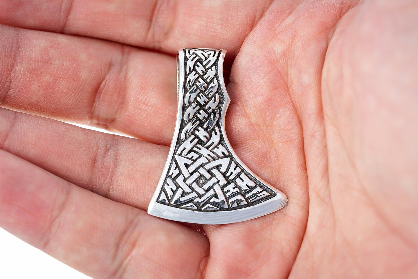 925 Sterling Silver Viking Knotwork Perun Axe Double Sided Pendant - SilverMania925