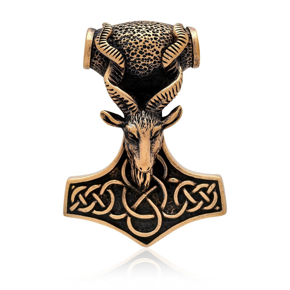 Thor Hammer Mjolnir Viking Goat Bronze Handcrafted Pendant - SilverMania925