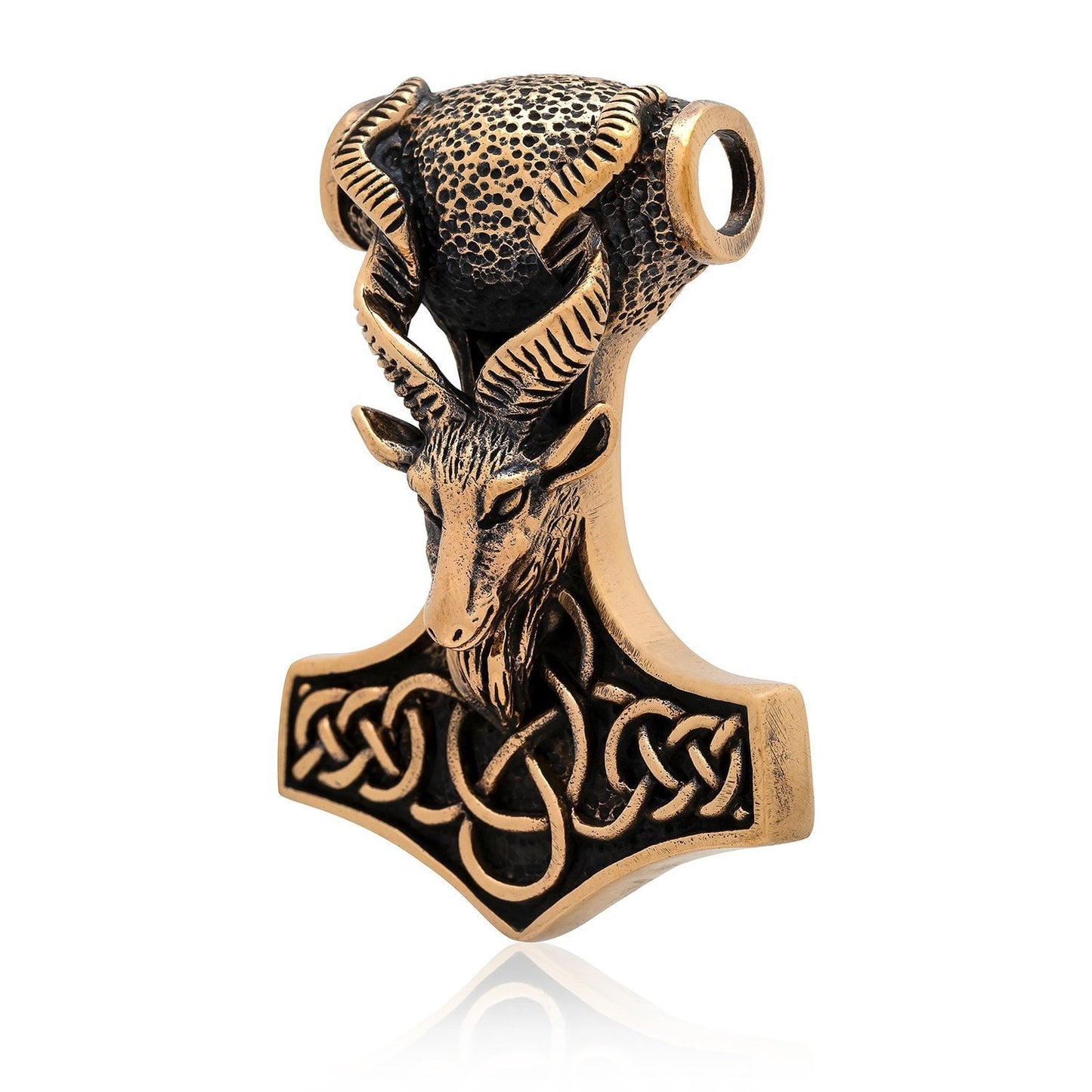 Thor Hammer Mjolnir Viking Goat Bronze Handcrafted Pendant - SilverMania925