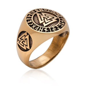 Valknut Viking Norse Runes Bronze Ring