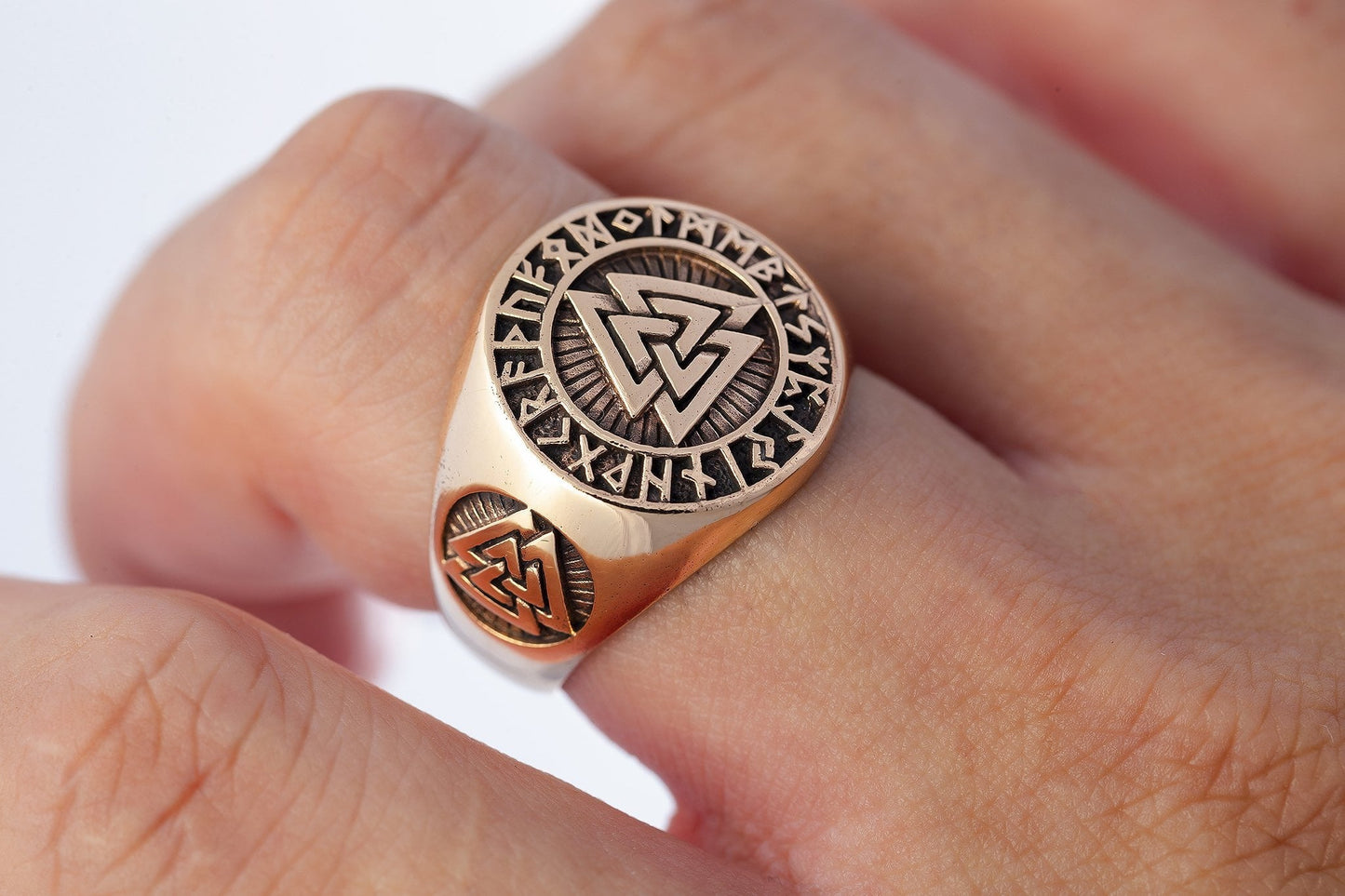 Valknut Viking Norse Runes Bronze Ring - SilverMania925