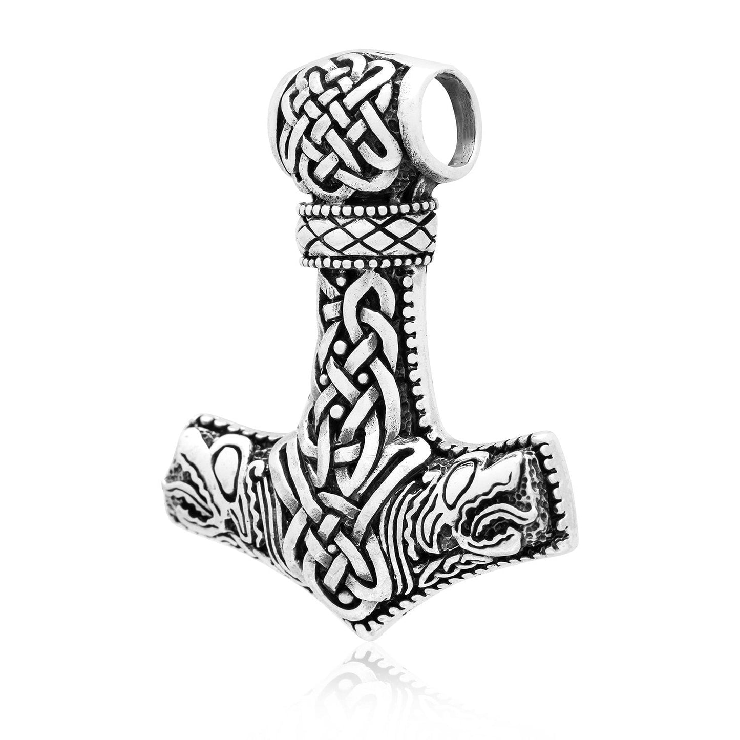 Sterling Silver Mjolnir Pendant with Jormungand Heads - SilverMania925