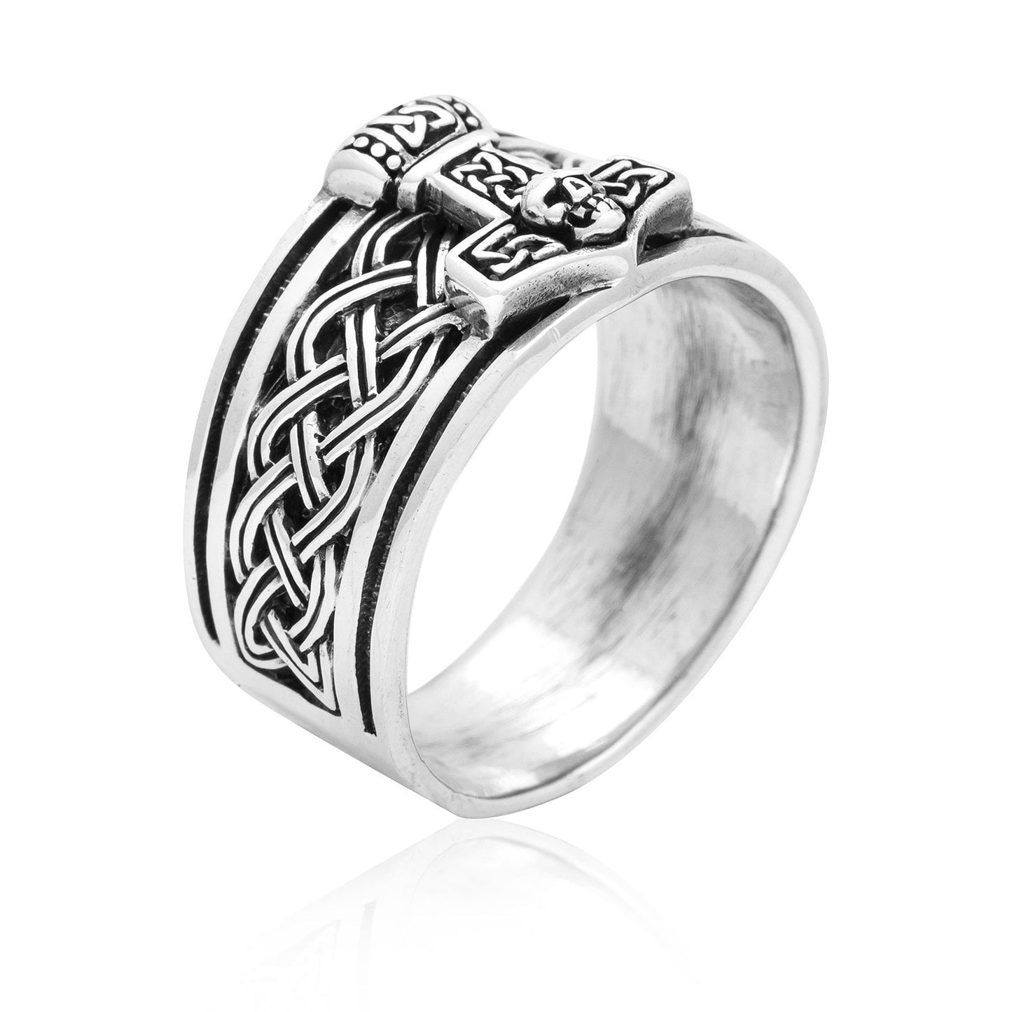 925 Sterling Silver Thor Hammer Band Ring with Celtic Motifs - SilverMania925