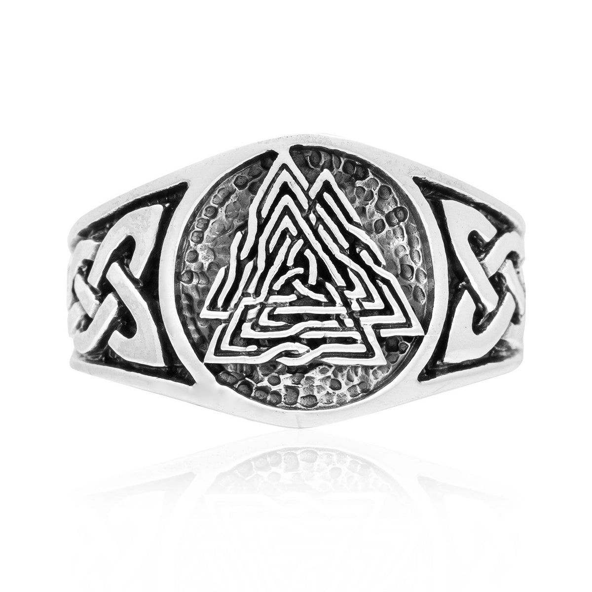 925 Sterling Silver Viking Knotwork Valknut Solid Band Ring - SilverMania925