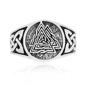 925 Sterling Silver Viking Knotwork Valknut Solid Band Ring