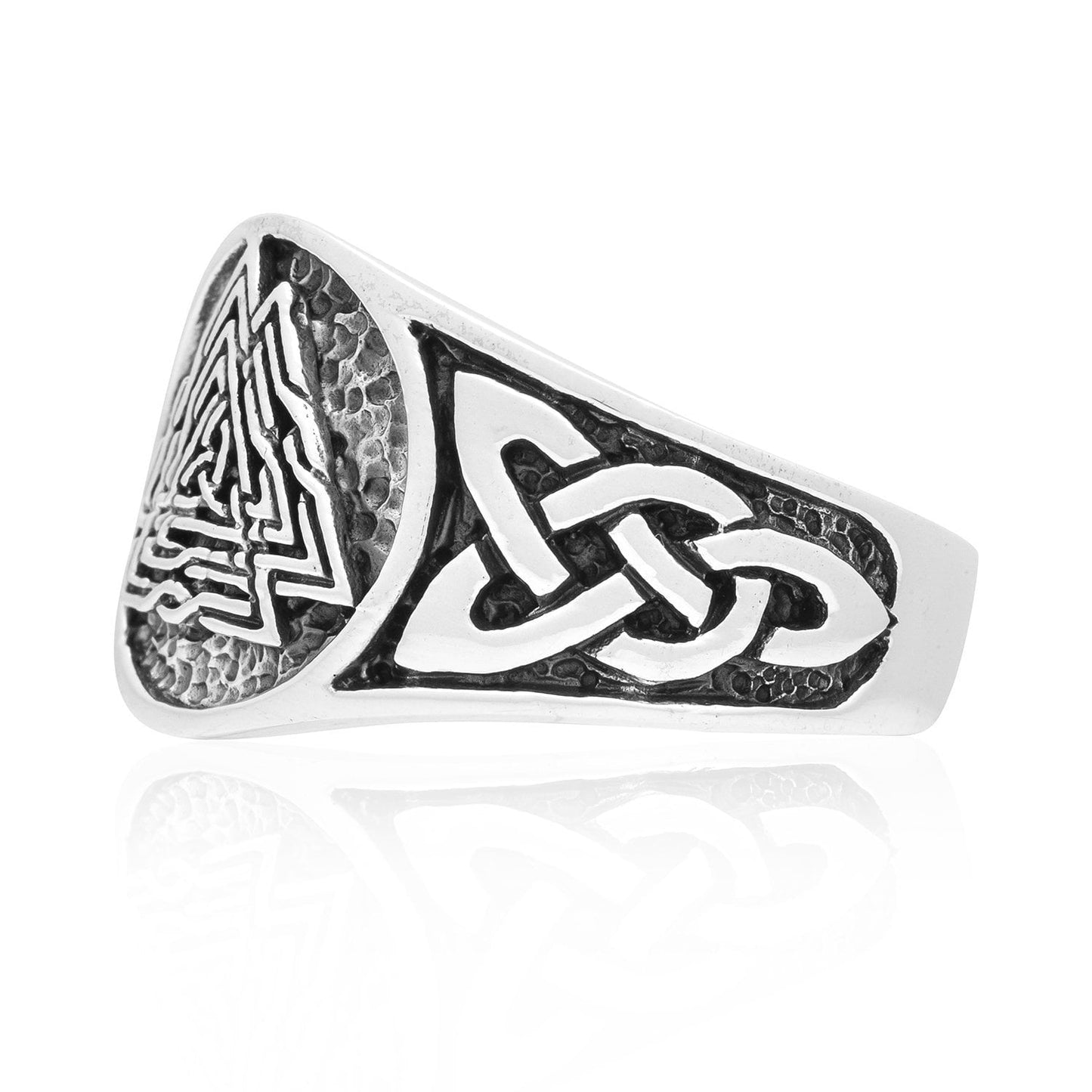 925 Sterling Silver Viking Knotwork Valknut Solid Band Ring - SilverMania925