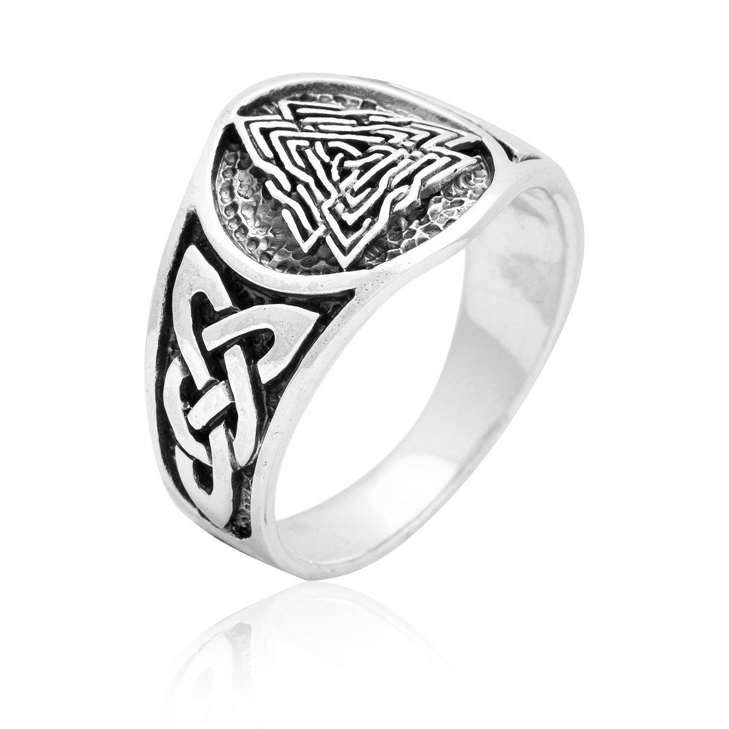 925 Sterling Silver Viking Knotwork Valknut Solid Band Ring - SilverMania925