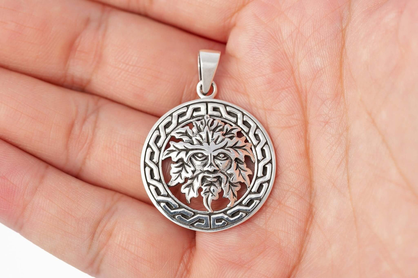 925 Sterling Silver Green Man Celtic Pagan Pendant - SilverMania925